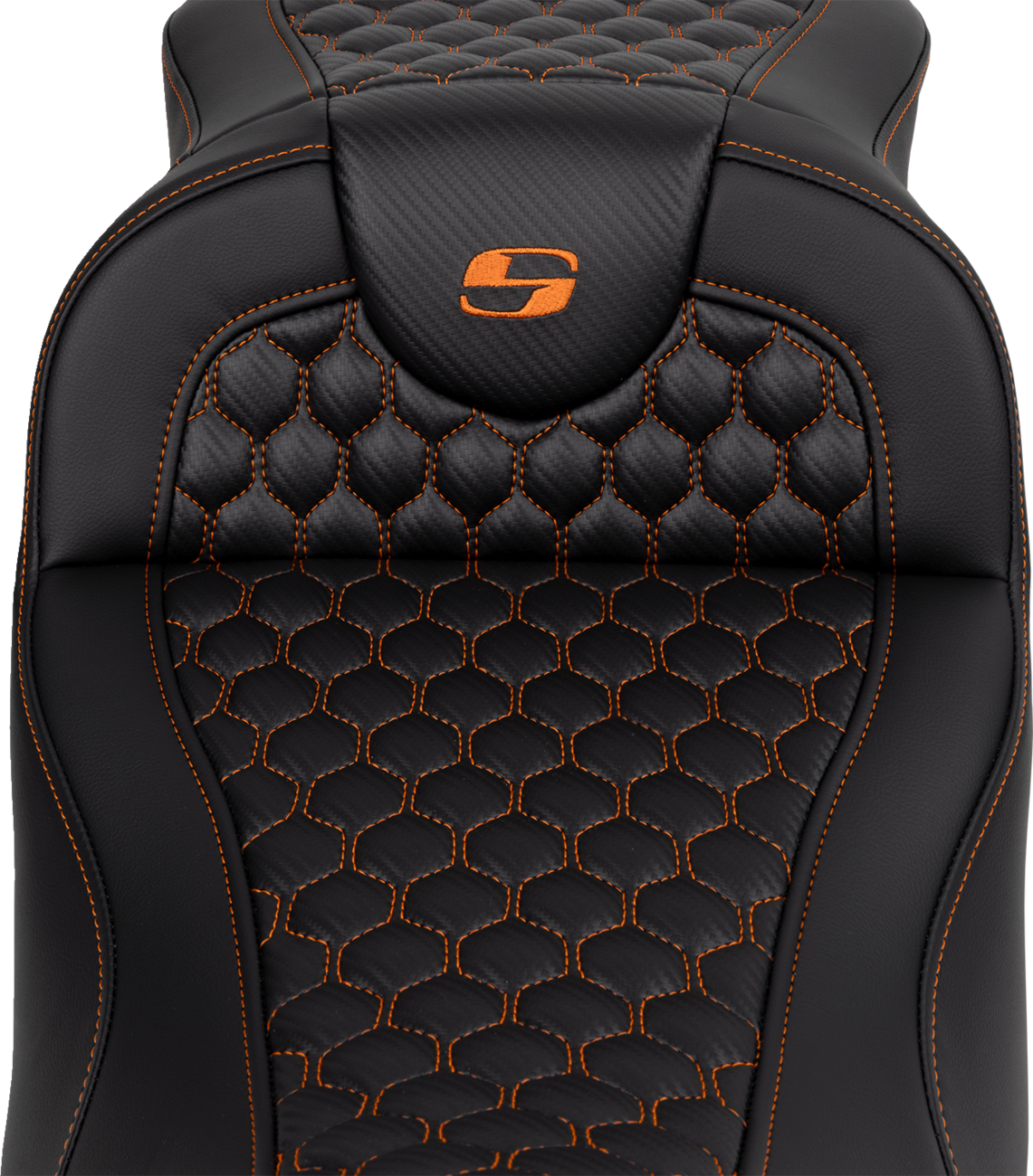 SADDLEMEN RoadSofa* Seat - Honeycomb - Orange Stitch - Extended Reach - FLH/FLT '08-'23 (Part Number: 808-07B-19003)