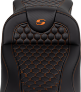 SADDLEMEN RoadSofa* Seat - Honeycomb - Orange Stitch - Extended Reach - FLH/FLT '08-'23 (Part Number: 808-07B-19003)