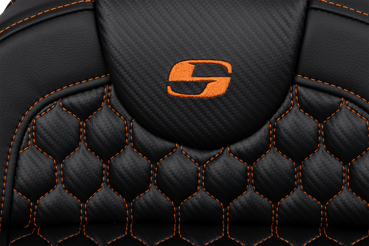 SADDLEMEN RoadSofa* Seat - Honeycomb - Orange Stitch - Extended Reach - FLH/FLT '08-'23 (Part Number: 808-07B-19003)