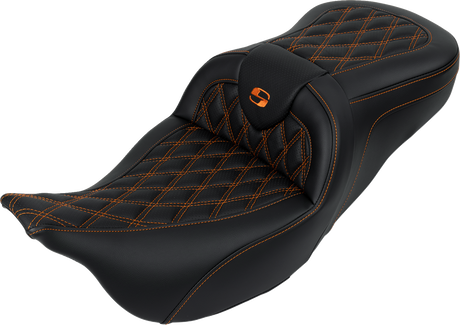 SADDLEMEN Roadsofa* Seat - with Backrest - Orange Stitch - FL '08-'23 808-07B-182B3