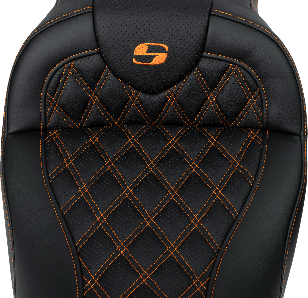 SADDLEMEN Roadsofa* Seat - with Backrest - Orange Stitch - FL '08-'23 808-07B-182B3