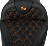 SADDLEMEN Roadsofa* Seat - with Backrest - Orange Stitch - FL '08-'23 808-07B-182B3
