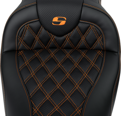 SADDLEMEN Roadsofa* Seat - with Backrest - Orange Stitch - FL '08-'23 808-07B-182B3