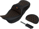 SADDLEMEN Roadsofa* Seat - with Backrest - Orange Stitch - FL '08-'23 808-07B-182B3