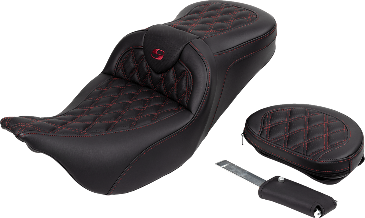 SADDLEMEN Roadsofa* Seat - with Backrest - Wine Berry Stitch - FL '08-'23 808-07B-182B8