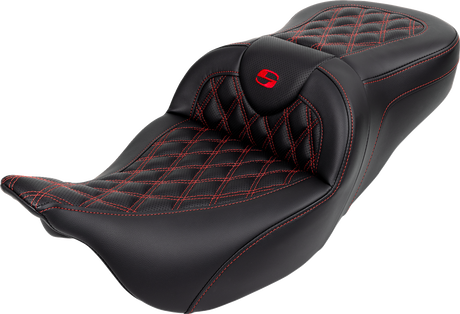 SADDLEMEN Roadsofa* Seat - with Backrest - Red Stitch - FL '08-'23 808-07B-182B4