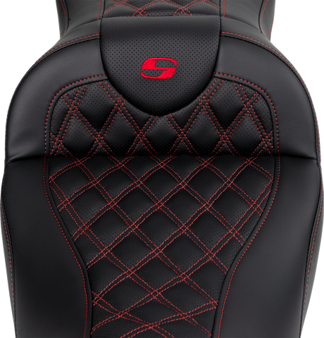 SADDLEMEN Roadsofa* Seat - with Backrest - Red Stitch - FL '08-'23 808-07B-182B4