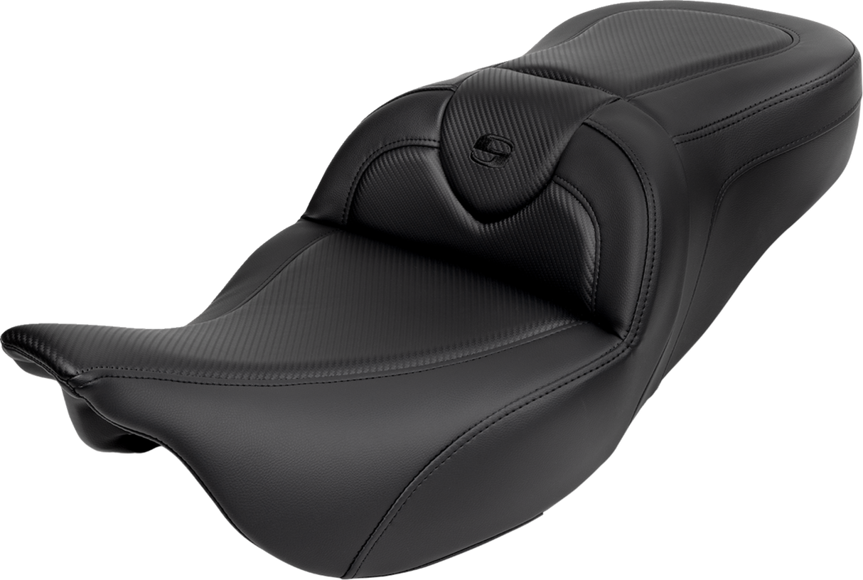 SADDLEMEN Roadsofa* Seat - with Backrest - Carbon Fiber - Black Stitch - FL '08-'19 808-07B-185B0