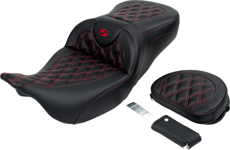 SADDLEMEN Roadsofa* Seat - with Backrest - Red Stitch - FL '08-'23 808-07B-182B4