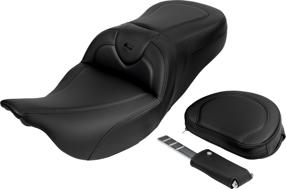 SADDLEMEN Roadsofa* Seat - with Backrest - Carbon Fiber - Black Stitch - FL '08-'19 808-07B-185B0