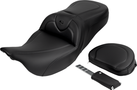 SADDLEMEN Roadsofa* Seat - with Backrest - Carbon Fiber - Black Stitch - FL '08-'19 808-07B-185B0