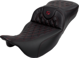SADDLEMEN Roadsofa* Extended Reach Seat - Lattice Stitch - Wine Berry Stitch - with Backrest - FL '08-'23 808-07B-184B8