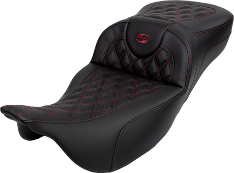 SADDLEMEN Roadsofa* Extended Reach Seat - Lattice Stitch - Wine Berry Stitch - with Backrest - FL '08-'23 808-07B-184B8