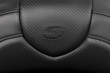 SADDLEMEN Roadsofa* Seat - with Backrest - Carbon Fiber - Black Stitch - FL '08-'19 808-07B-185B0