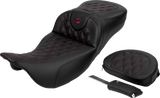 SADDLEMEN Roadsofa* Extended Reach Seat - Lattice Stitch - Wine Berry Stitch - with Backrest - FL '08-'23 808-07B-184B8