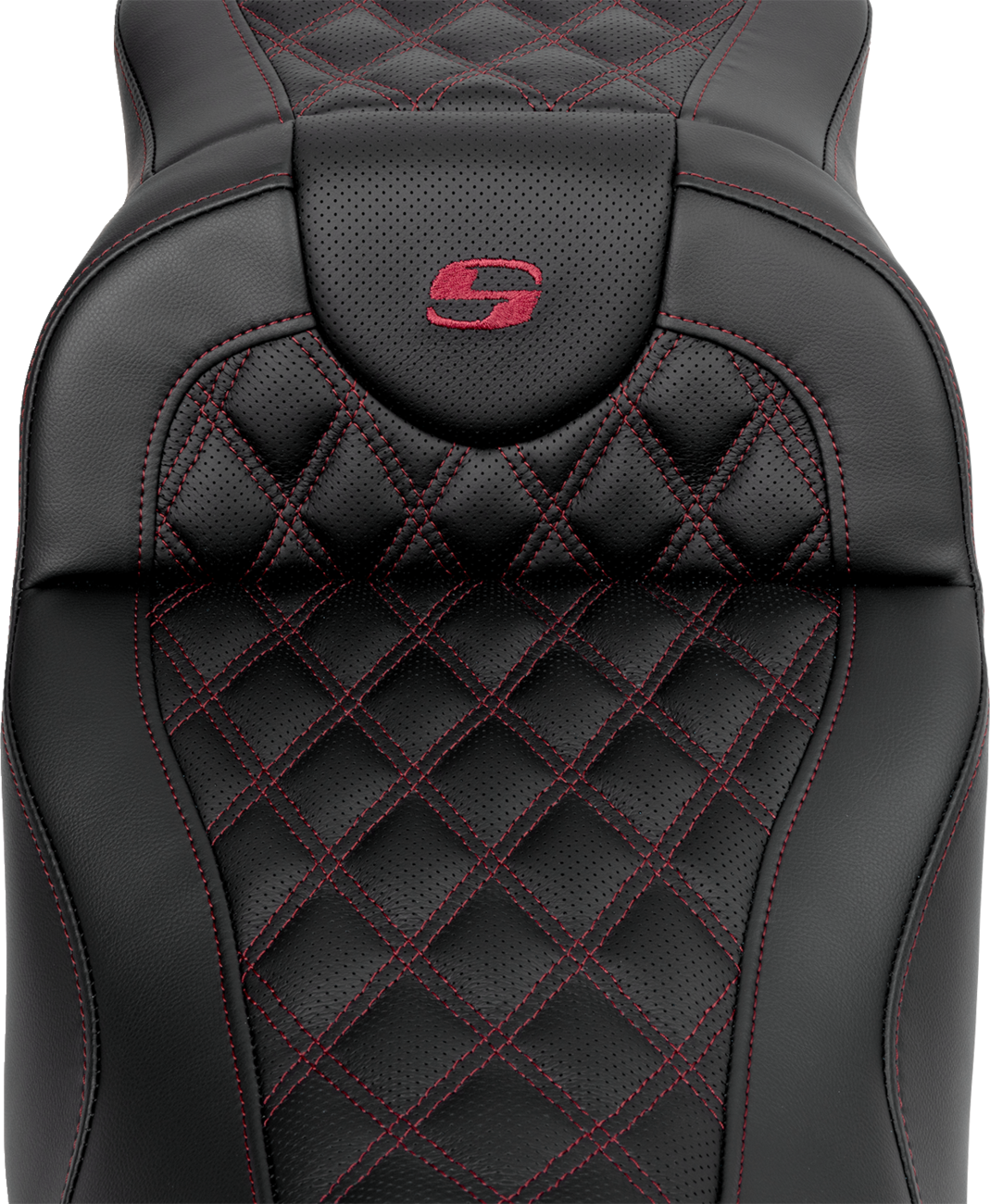 SADDLEMEN Roadsofa* Extended Reach Seat - Lattice Stitch - Wine Berry Stitch - with Backrest - FL '08-'23 808-07B-184B8
