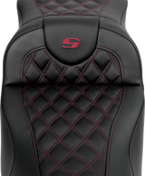 SADDLEMEN Roadsofa* Extended Reach Seat - Lattice Stitch - Wine Berry Stitch - with Backrest - FL '08-'23 808-07B-184B8