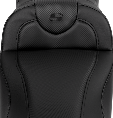 SADDLEMEN Roadsofa* Extended Reach Seat - Carbon Fiber - Black Stitch - Backrest - FL '08-'23 808-07B-186B0