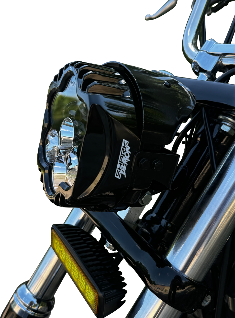 CUSTOM DYNAMICS LED Headlight - Shark Demon? - Pedestal Mount SD2-PM-W