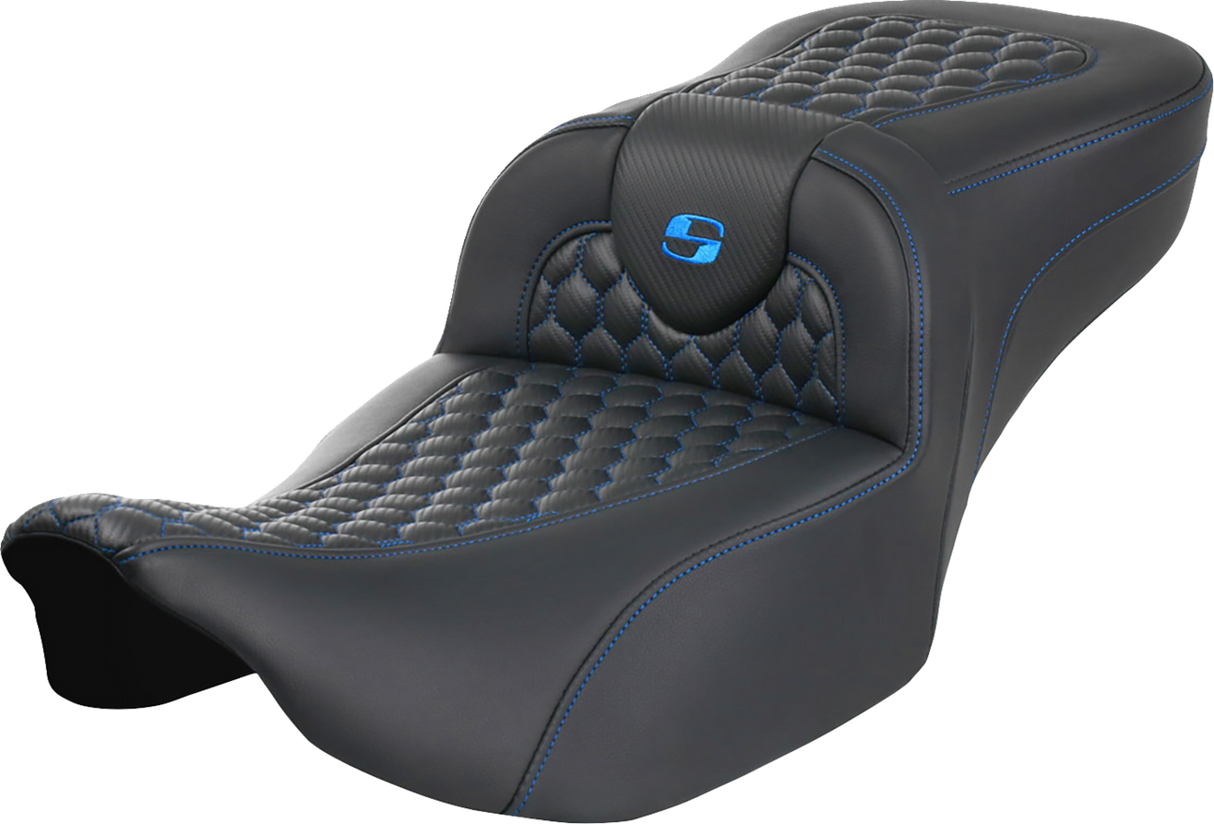 SADDLEMEN Roadsofa* Extended Reach Seat - without Backrest - Honeycomb - Blue Stitch - FLTR/FLHX '23-'24 823-07-19001