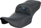 SADDLEMEN Roadsofa* Extended Reach Seat - without Backrest - Honeycomb - Blue Stitch - FLTR/FLHX '23-'24 823-07-19001