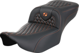 SADDLEMEN Roadsofa* Extended Reach Seat - without Backrest - Honeycomb - Orange Stitch - FLTR/FLHX '23-'24 823-07-19003