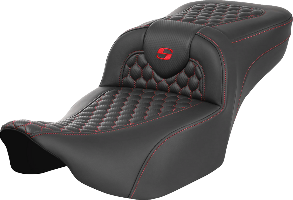 SADDLEMEN Roadsofa* Extended Reach Seat - without Backrest - Honeycomb - Red Stitch - FLTR/FLHX '23-'24 823-07-19004