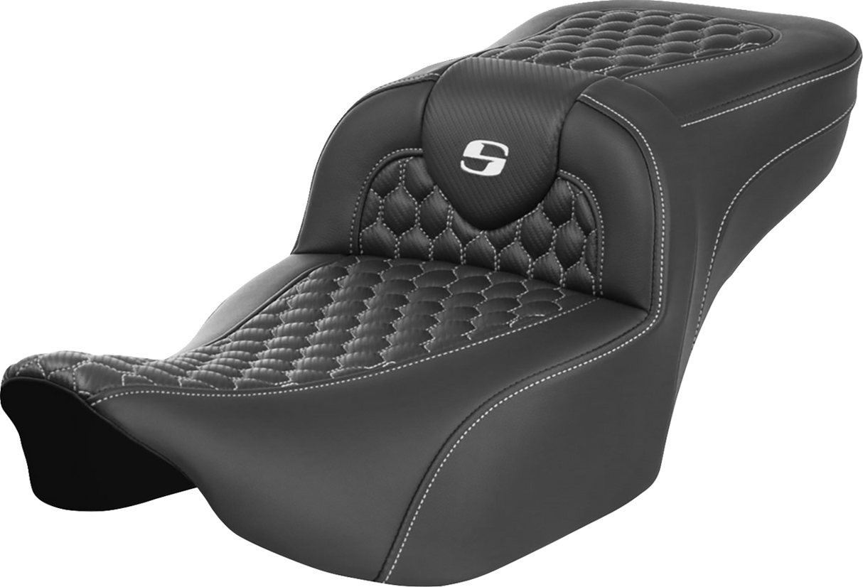 SADDLEMEN Roadsofa* Extended Reach Seat - without Backrest - Honeycomb - White Stitch - FLTR/FLHX '23-'24 823-07-19006