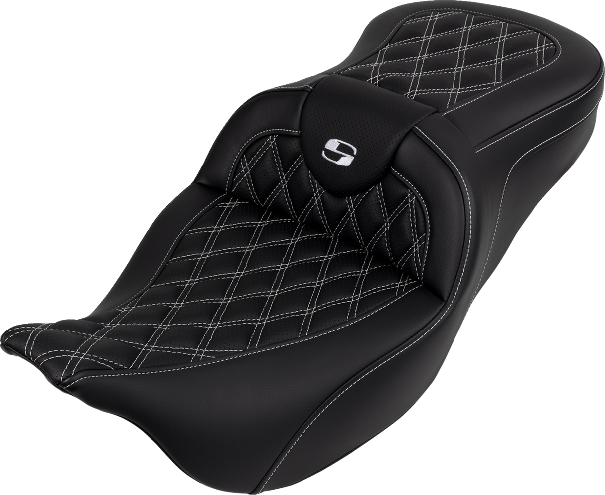 SADDLEMEN Roadsofa* Seat - with Backrest - White Stitch - FL '08-'23 808-07B-182B6