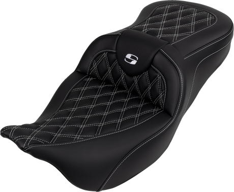 SADDLEMEN Roadsofa* Seat - with Backrest - White Stitch - FL '08-'23 808-07B-182B6