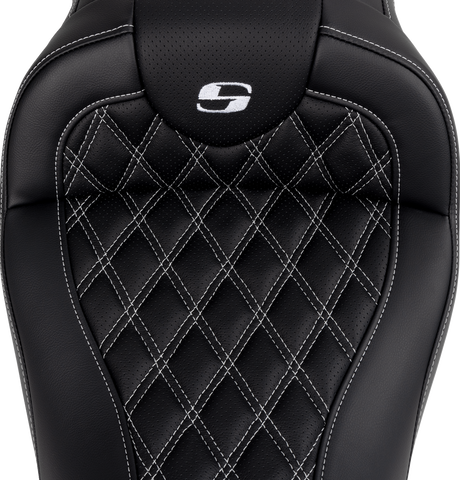 SADDLEMEN Roadsofa* Seat - with Backrest - White Stitch - FL '08-'23 808-07B-182B6
