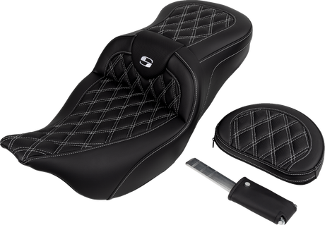 SADDLEMEN Roadsofa* Seat - with Backrest - White Stitch - FL '08-'23 808-07B-182B6