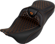 SADDLEMEN RoadSofa* Seat - Honeycomb - Orange Stitch - without Backrest - FLH/FLT '08-'23 808-07B-18903
