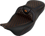 SADDLEMEN RoadSofa* Seat - Honeycomb - Orange Stitch - without Backrest - FLH/FLT '08-'23 808-07B-18903