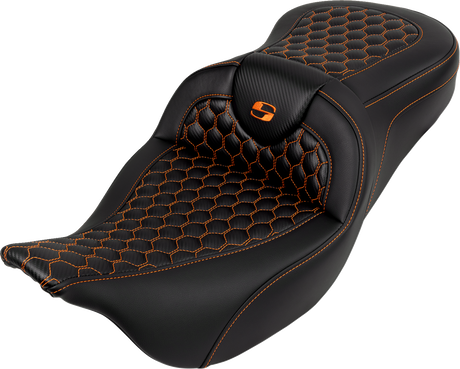 SADDLEMEN RoadSofa* Seat - Honeycomb - Orange Stitch - without Backrest - FLH/FLT '08-'23 808-07B-18903