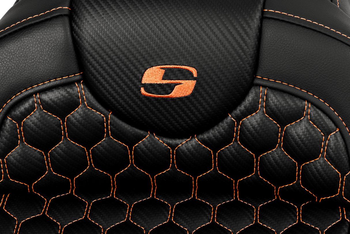 SADDLEMEN RoadSofa* Seat - Honeycomb - Orange Stitch - without Backrest - FLH/FLT '08-'23 808-07B-18903
