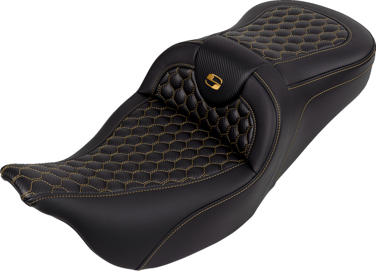 SADDLEMEN RoadSofa* Seat - Honeycomb - Gold Stitch - FLH/FLT '08-'23 808-07B-18907