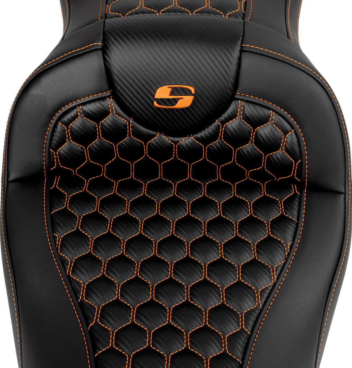 SADDLEMEN RoadSofa* Seat - Honeycomb - Orange Stitch - without Backrest - FLH/FLT '08-'23 808-07B-18903