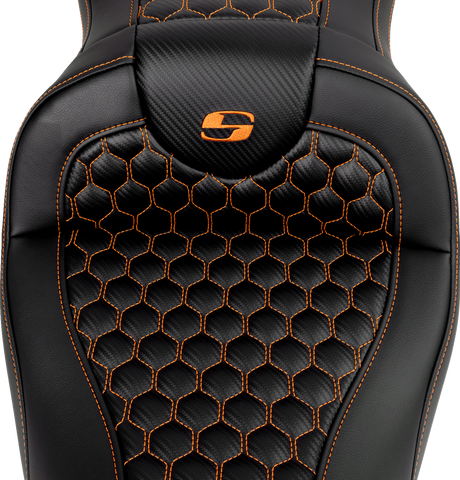 SADDLEMEN RoadSofa* Seat - Honeycomb - Orange Stitch - without Backrest - FLH/FLT '08-'23 808-07B-18903
