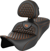 SADDLEMEN RoadSofa* Seat with Backrest - Honeycomb Design - FLH/FLT '08-'23 - Part 808-07B-189B3