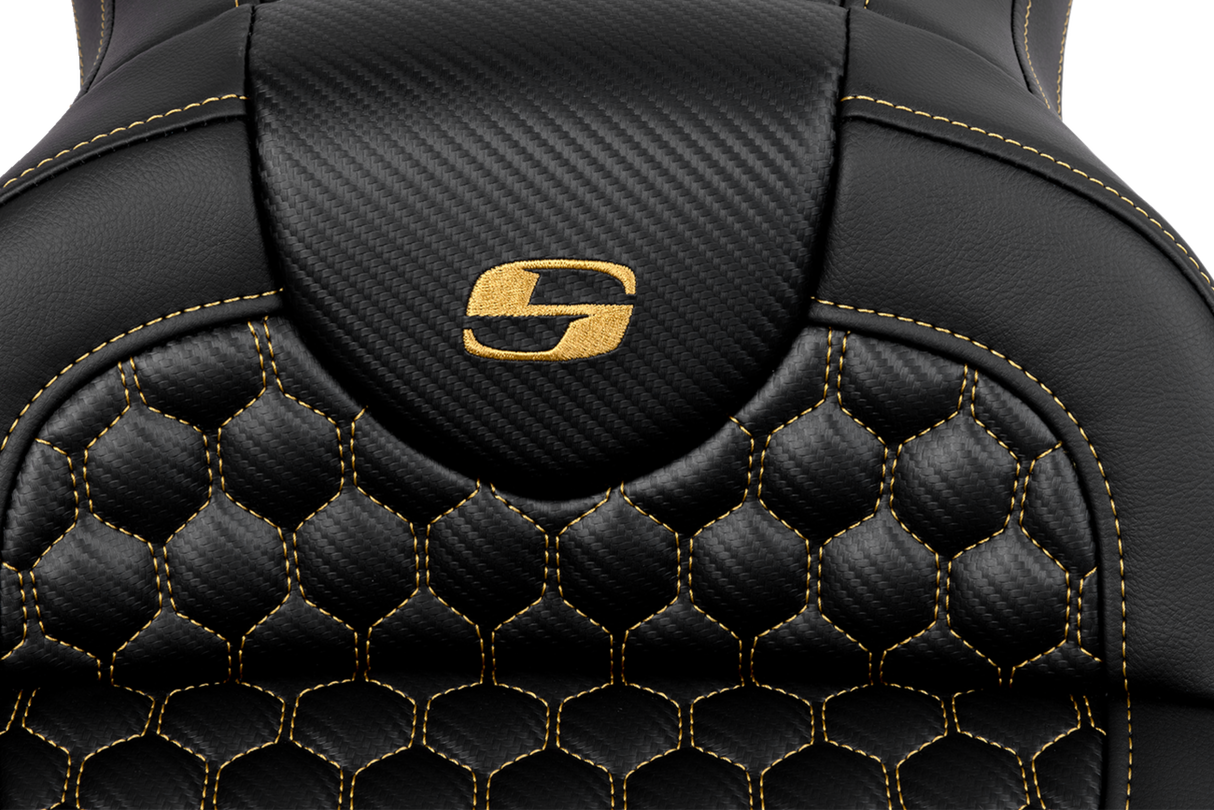SADDLEMEN RoadSofa* Seat - Honeycomb - Gold Stitch - FLH/FLT '08-'23 808-07B-18907