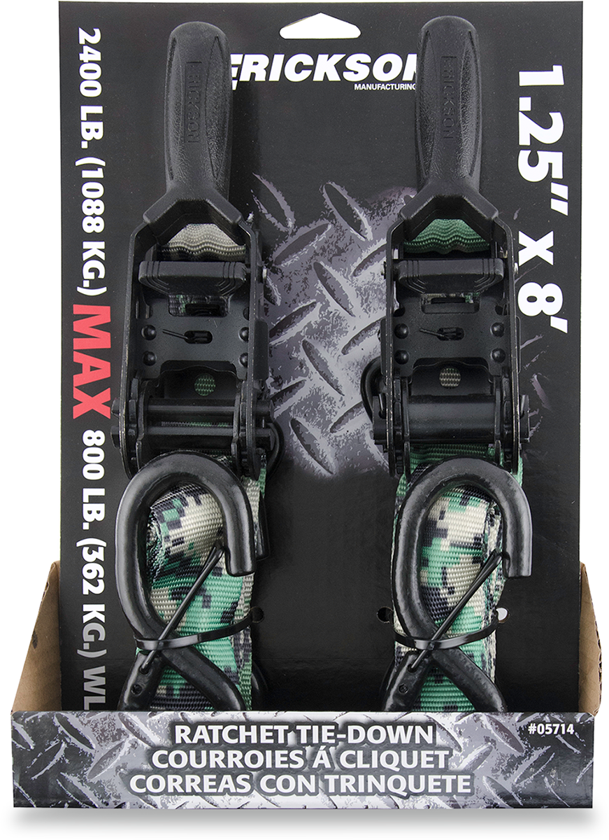 Erickson 05714 Tie-Down Straps - Ratchet - 1-1/4" x 8' - Digital Camo | ATV/UTV/Off-Road