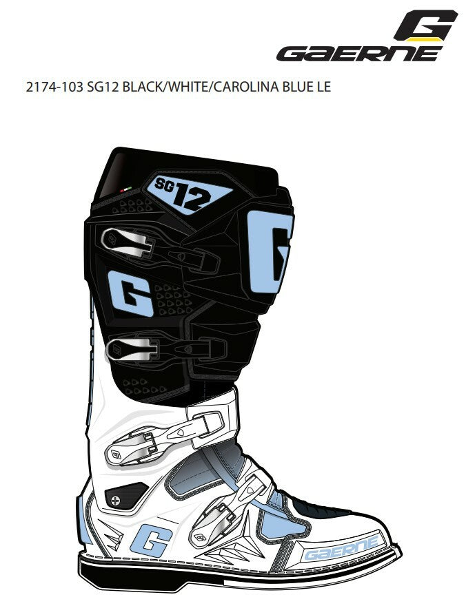 GAERNE SG-12 Le Boots Black/White/Carolina Blue Size 10