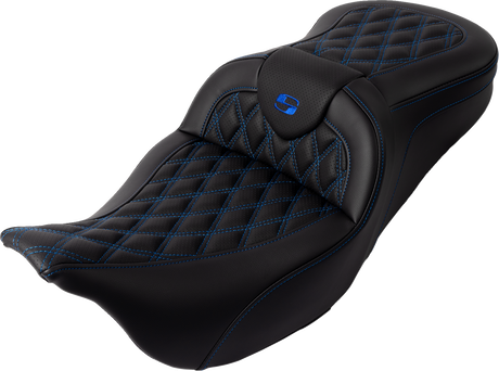 SADDLEMEN Roadsofa* Seat - with Backrest - Blue Stitch - FL '08-'23 808-07B-182B1