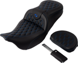 SADDLEMEN Roadsofa* Seat - with Backrest - Blue Stitch - FL '08-'23 808-07B-182B1