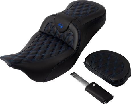 SADDLEMEN Roadsofa* Seat - with Backrest - Blue Stitch - FL '08-'23 808-07B-182B1