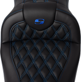 SADDLEMEN Roadsofa* Seat - with Backrest - Blue Stitch - FL '08-'23 808-07B-182B1
