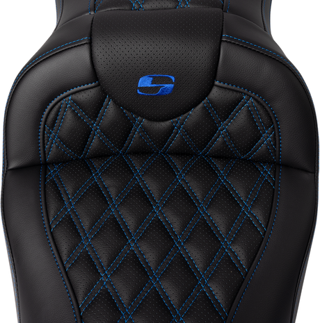 SADDLEMEN Roadsofa* Seat - with Backrest - Blue Stitch - FL '08-'23 808-07B-182B1