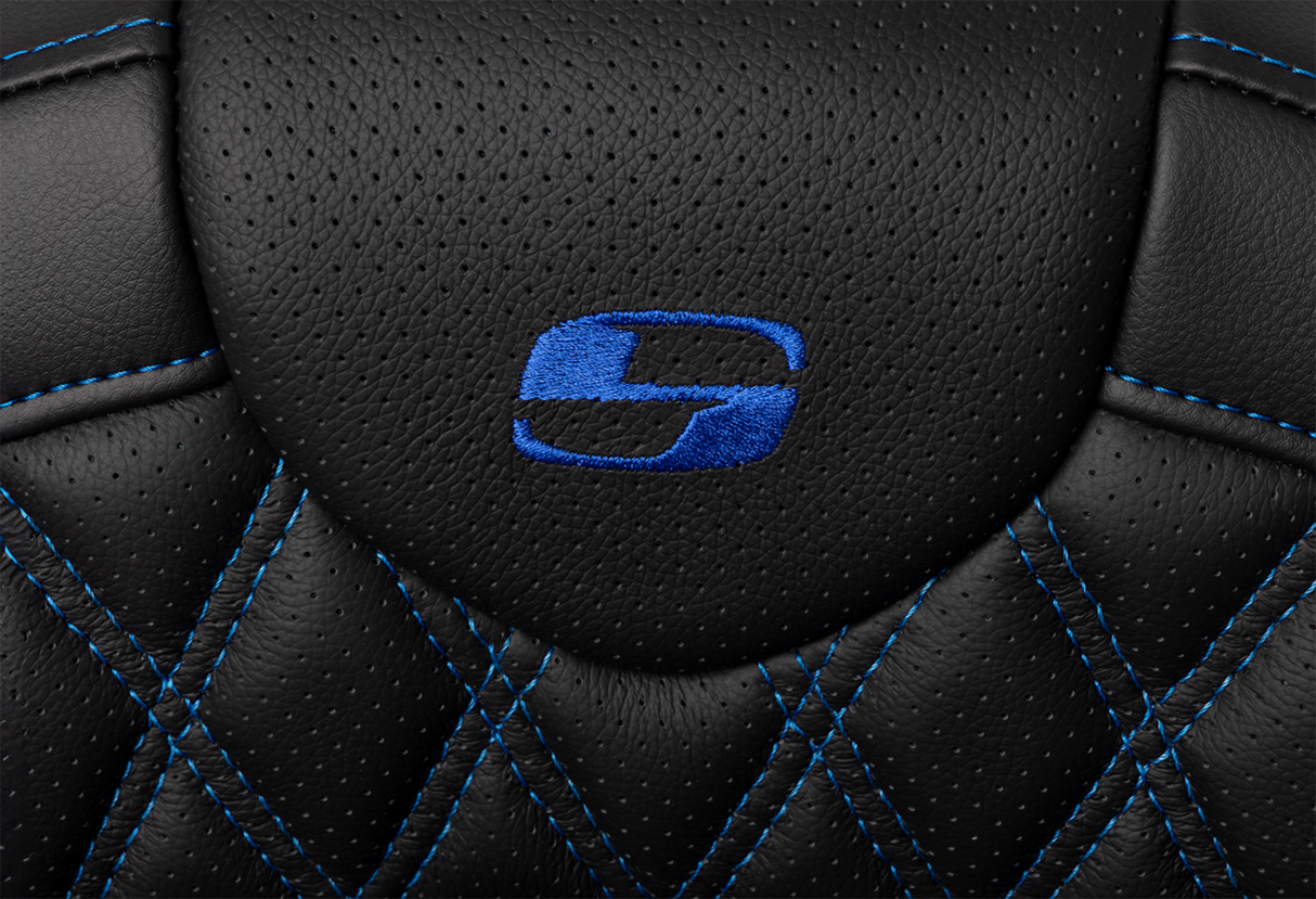 SADDLEMEN Roadsofa* Seat - with Backrest - Blue Stitch - FL '08-'23 808-07B-182B1