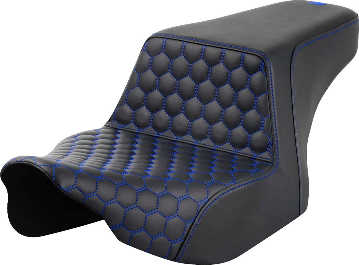 SADDLEMEN Step-Up Seat - Front Honeycomb - Blue Stitching - FL '23-'24 823-07-17701